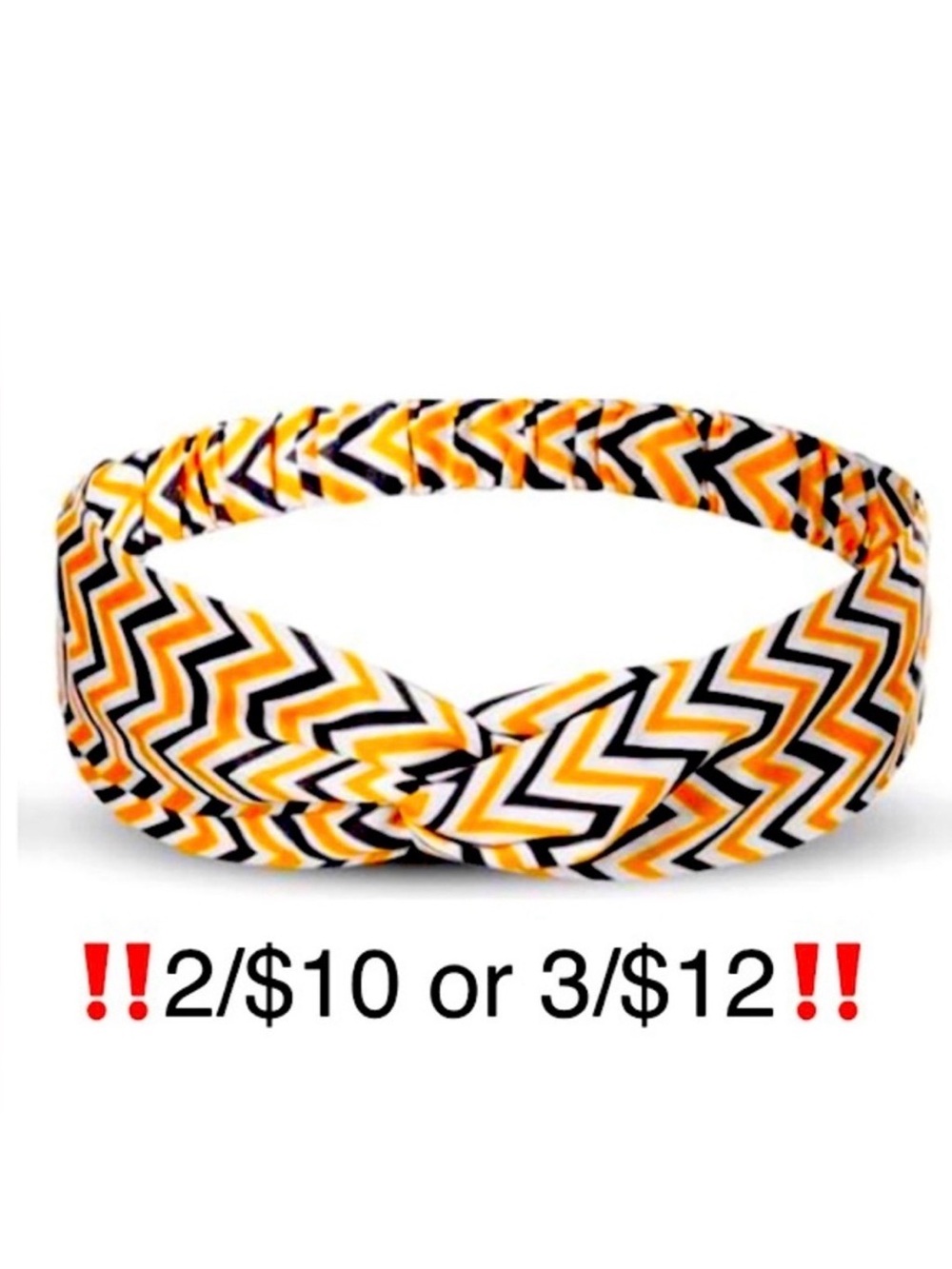 Halloween Headband Orange Black White Zigzag Stripe Pattern Twist Front Elastic